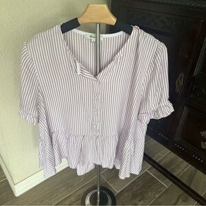 Madewell Pink/Violet  and White Striped Peplum Button-Front Blouse size Large